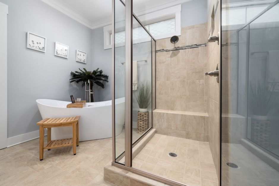 Elegant frameless glass shower enclosure installed in a modern Houston bathroom